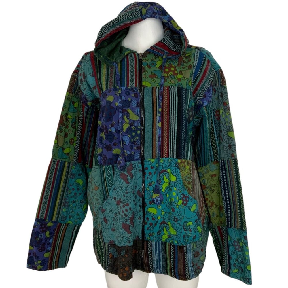 Patchwork Bohemian Zip Front Lightweight Jacket M… - image 1